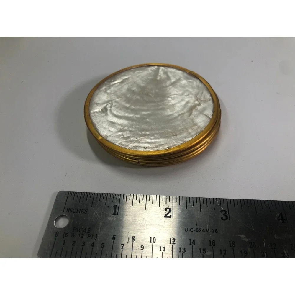 Vintage Mother of Pearl Coasters Gold Rim Set of 5 Round Iridescent Shell Decor